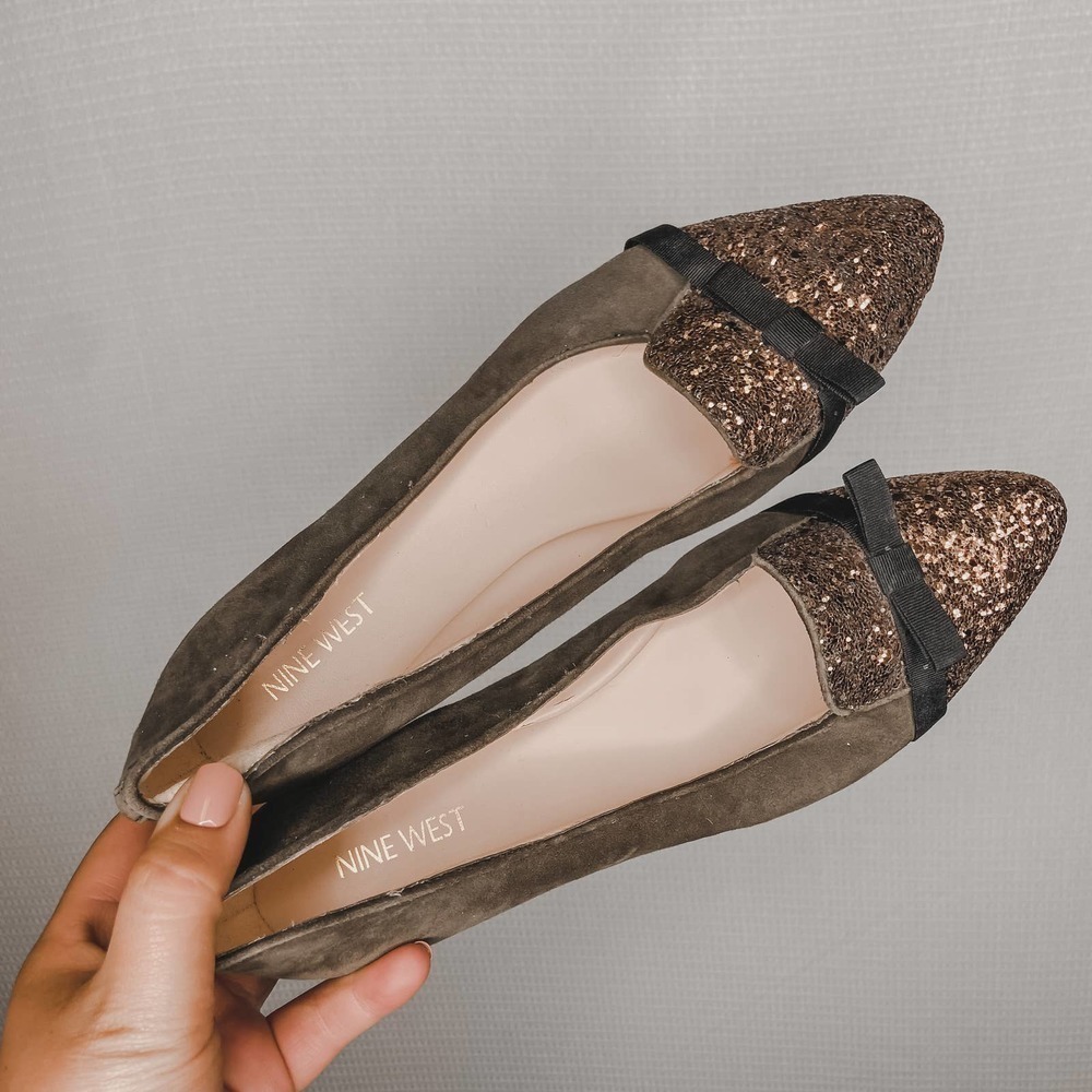 Nine West | Pointed Toe Green Flats‎ Glitter 8